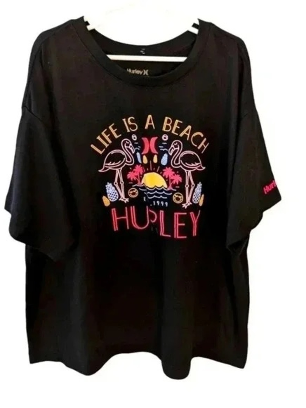 Hurley Black T-Shirt with Red and Orange Graphic